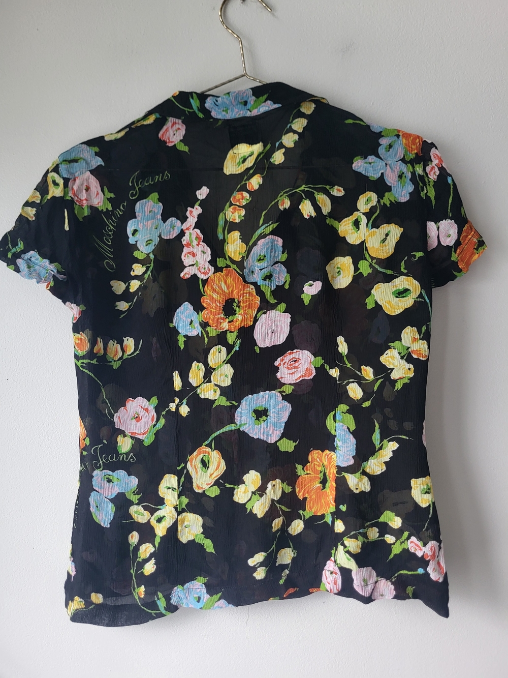 Moschino Black Floral Wilder Kind Short-Sleeve Sheer Airy Blouse - Picture 5 of 16